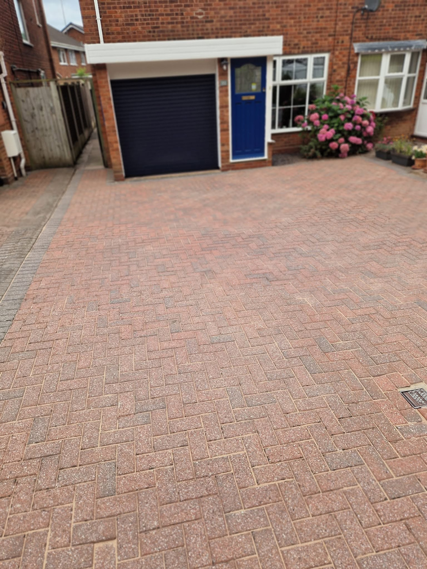 Block paved driveway after professional pressure washing in Redditch, Worcestershire