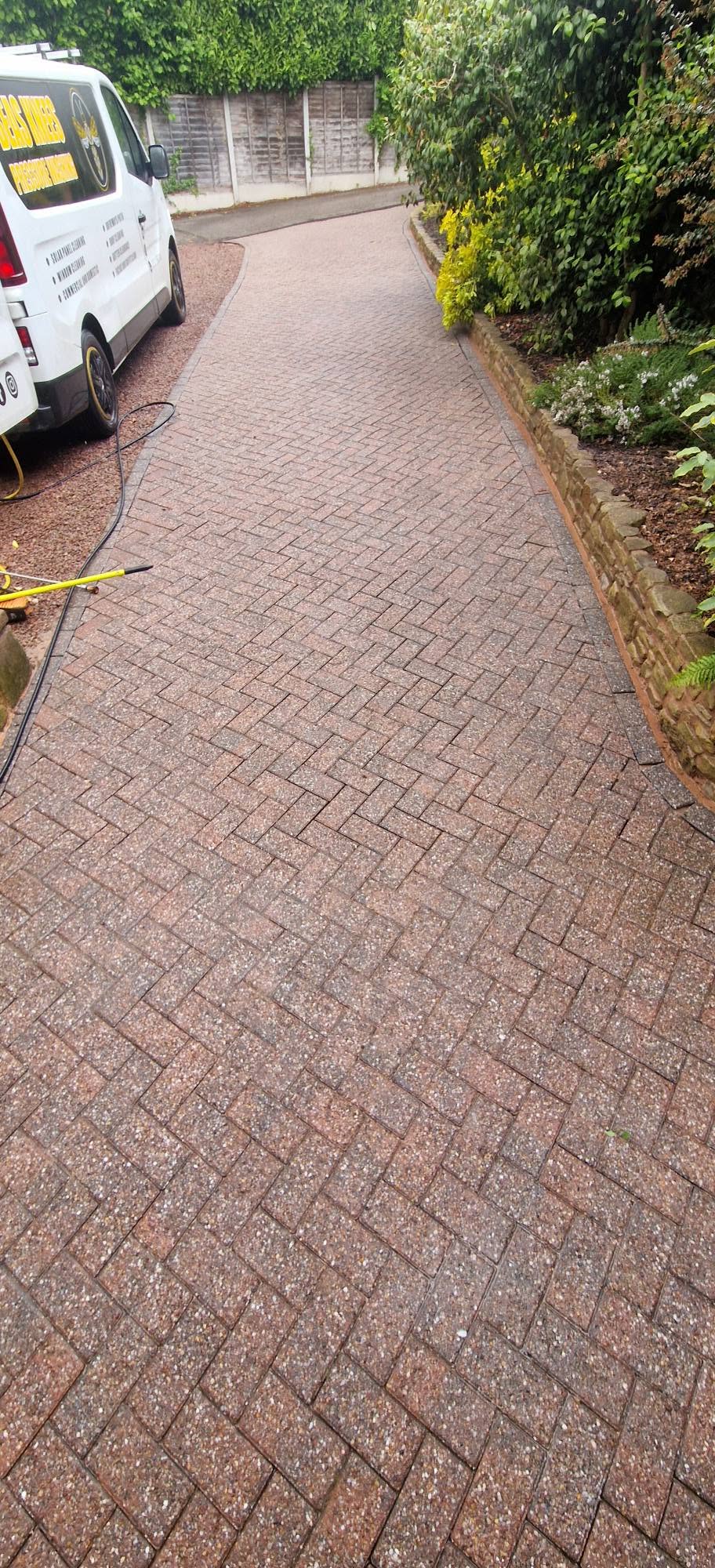 Block paved driveway after professional pressure washing in Redditch, Worcestershire
