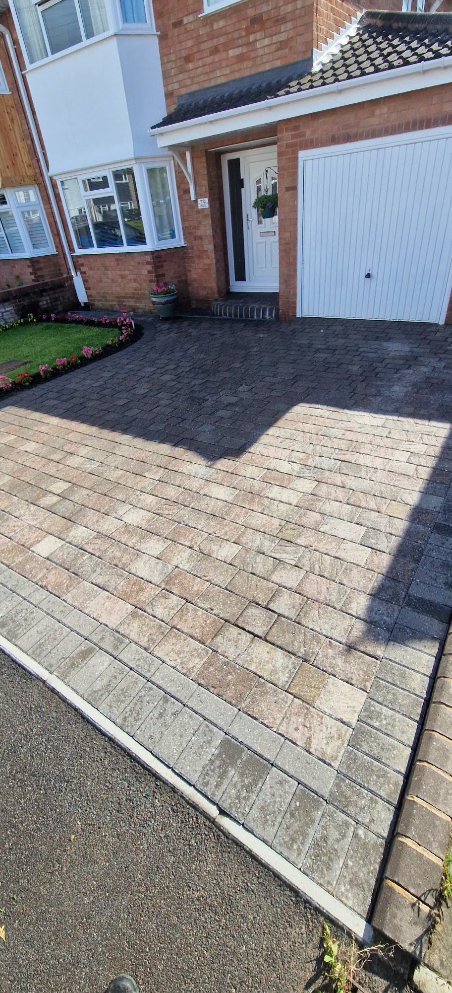 Block paved driveway after professional pressure washing in Redditch, Worcestershire