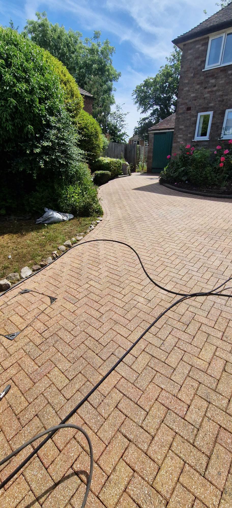 Block paved driveway after professional pressure washing in Redditch, Worcestershire