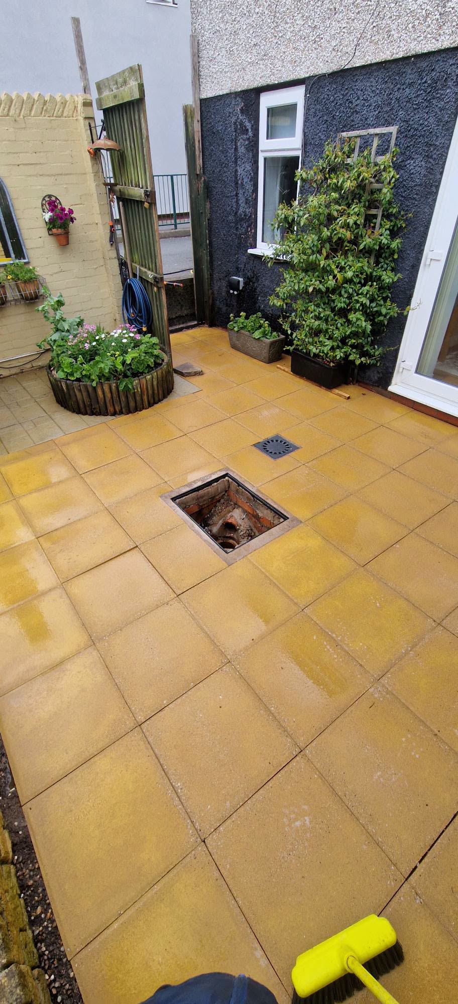 Restored sandstone patio after professional patio cleaning and rejointing in Redditch, Worcestershire