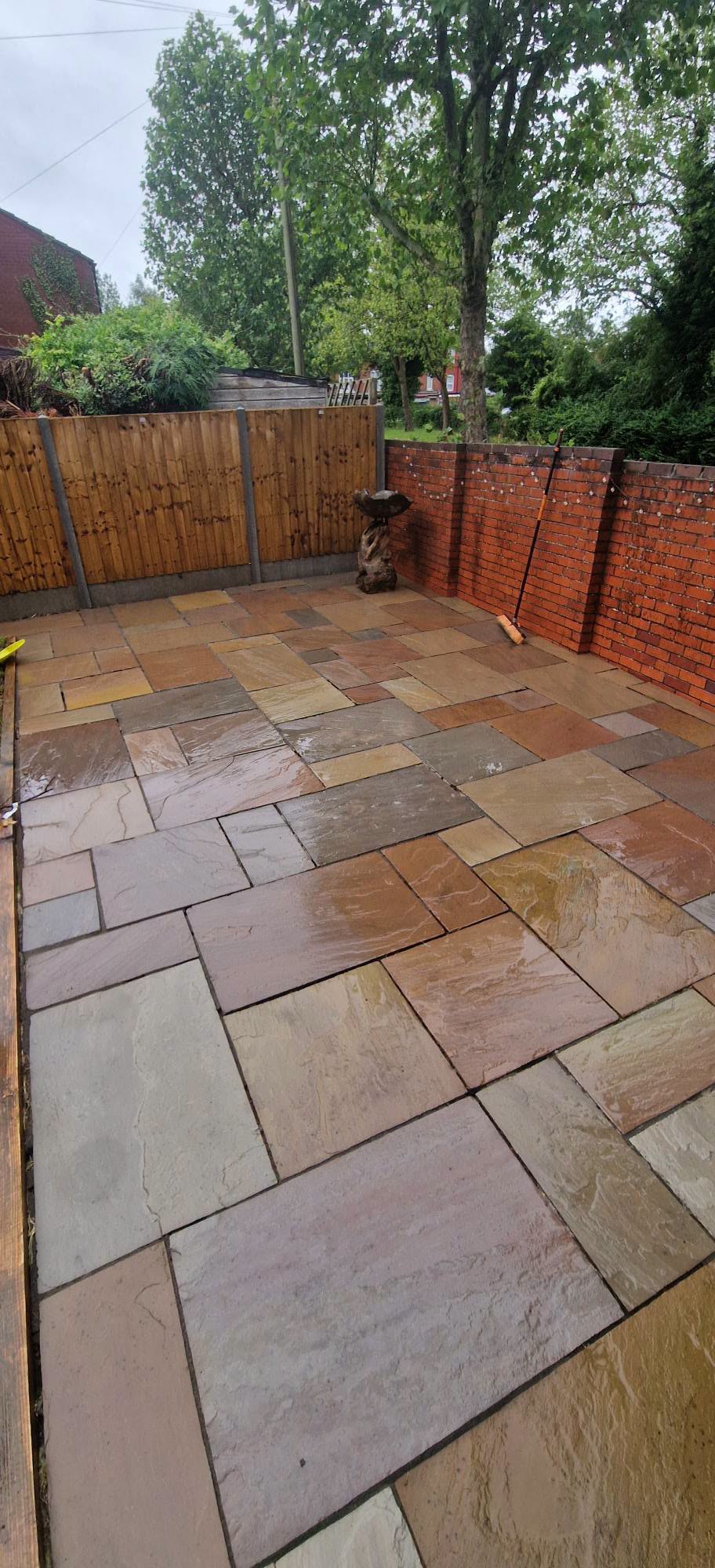 Restored sandstone patio after professional patio cleaning and rejointing in Redditch, Worcestershire